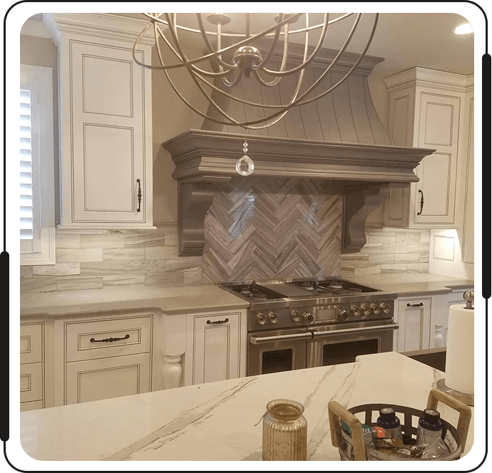 A kitchen with a stove and counter in it